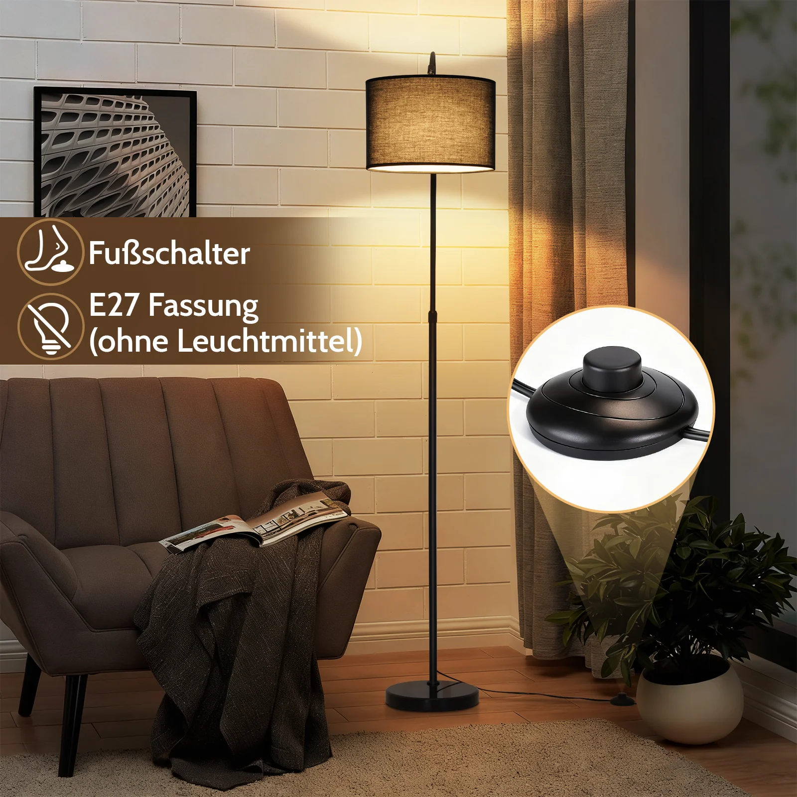 ZMH Stehlampe Stoffschirm 181CM mit Marmorsockel E27 Bogenlampe für Wohnzimmer Ohne Leuchtmittel - Image 8
