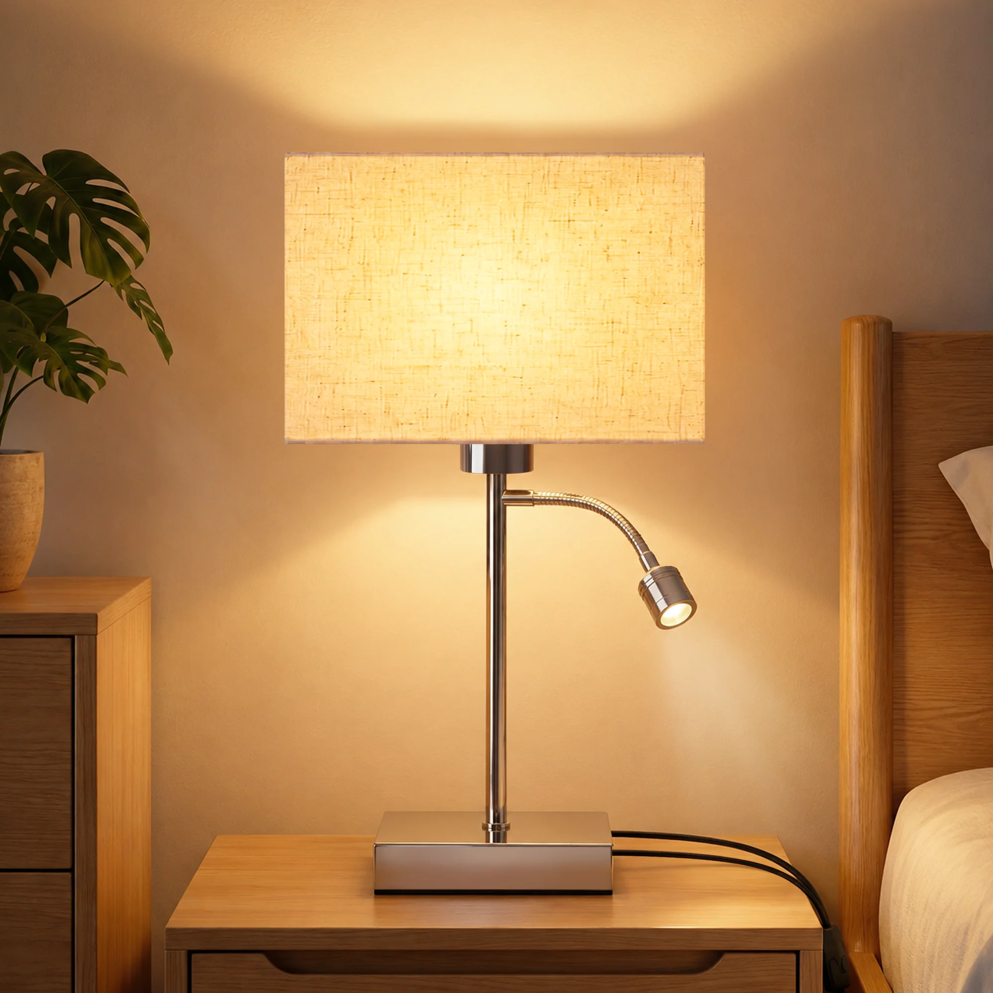 ZMH Tischlampe Modernes Stoffschirm Design E27 Leselampe Mit Separatem Schalter Nachttischleuchte - Image 2