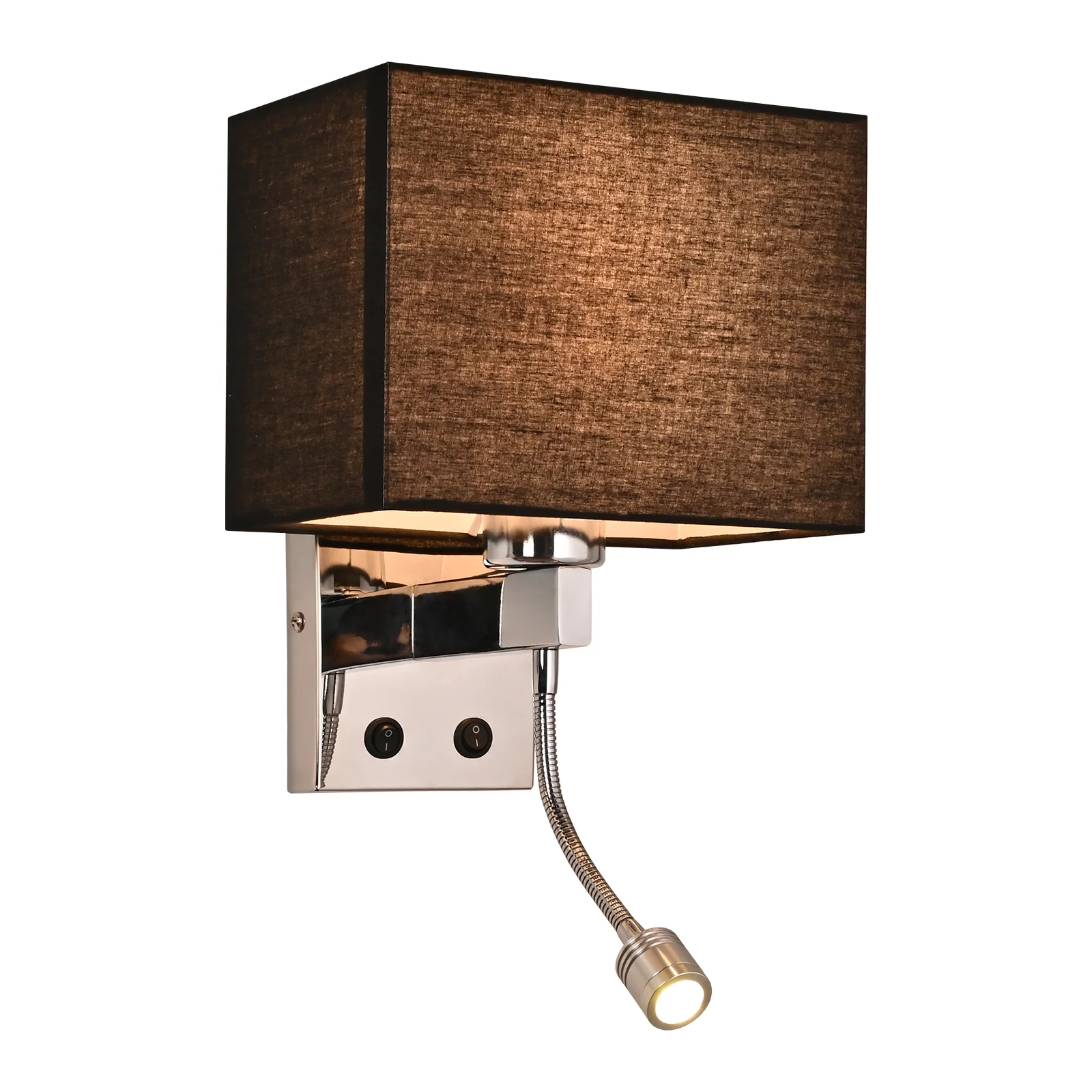 ZMH Wandlampe Schwarz Stoffschirm Modern Design E27 Wandleuchte mit LED Leselampe für Flur Bett