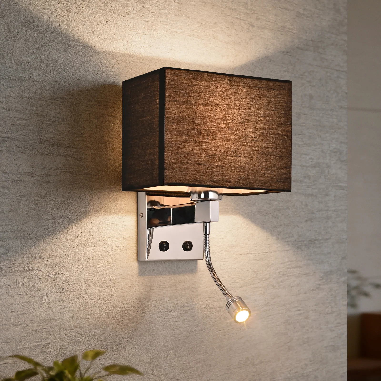 ZMH Wandlampe Schwarz Stoffschirm Modern Design E27 Wandleuchte mit LED Leselampe für Flur Bett - Image 2