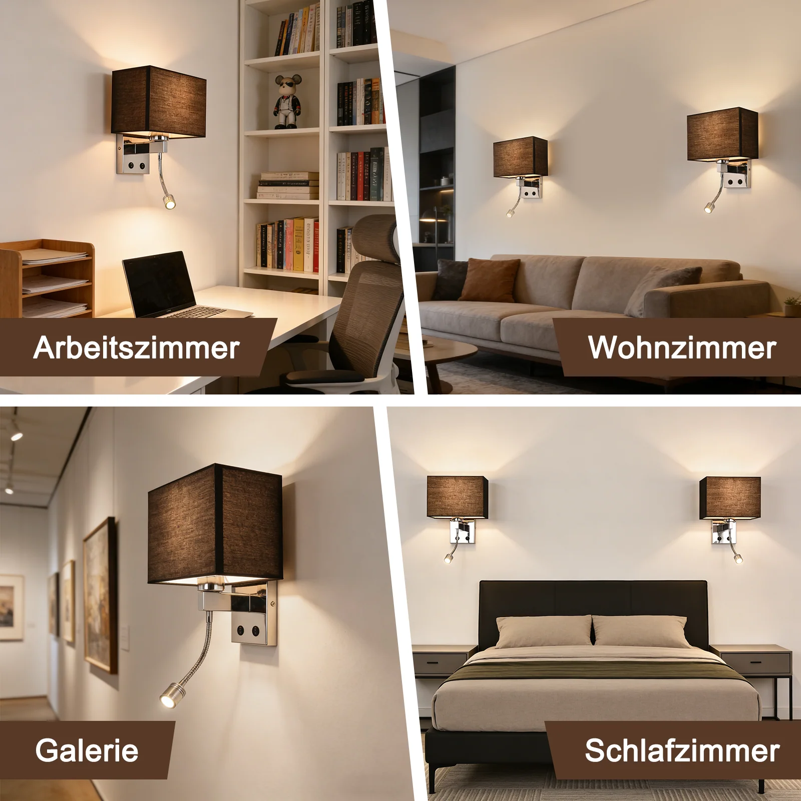 ZMH Wandlampe Schwarz Stoffschirm Modern Design E27 Wandleuchte mit LED Leselampe für Flur Bett - Image 9