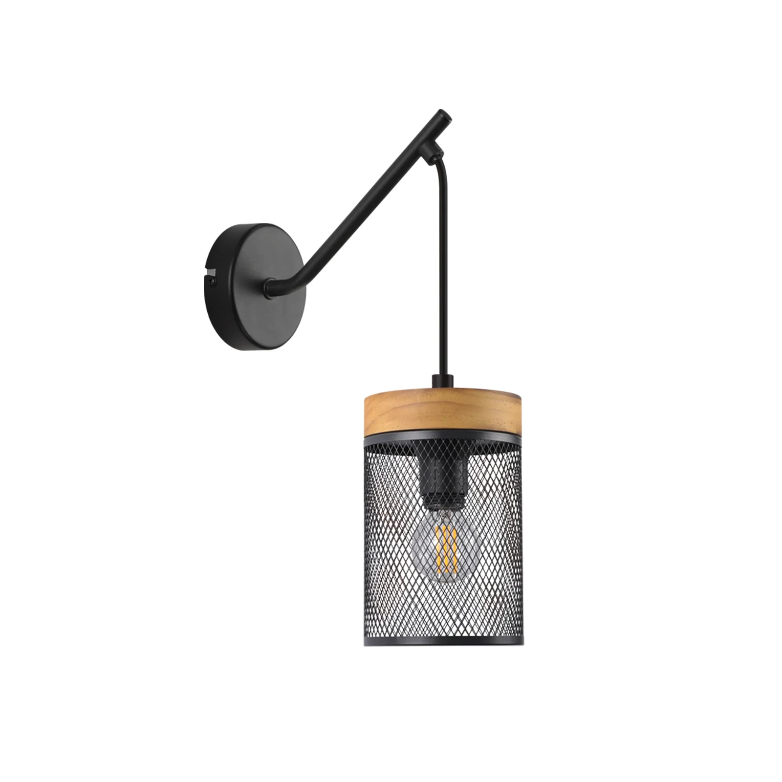 ZMH Wandleuchte Holz Vintage Metall Gitterschirm Industrial E14 Wandlampe für Schlafzimmer Flur Cafe