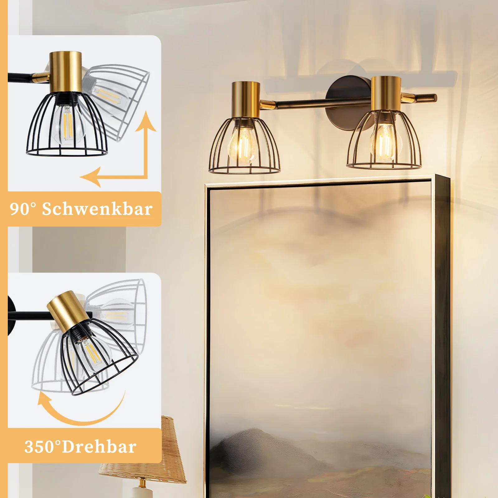 ZMH Wandleuchte Vintage Schwarz Retro 2 Flammig E14 Metall Wandstrahler für Wohnzimmer Treppen Flur - Image 4
