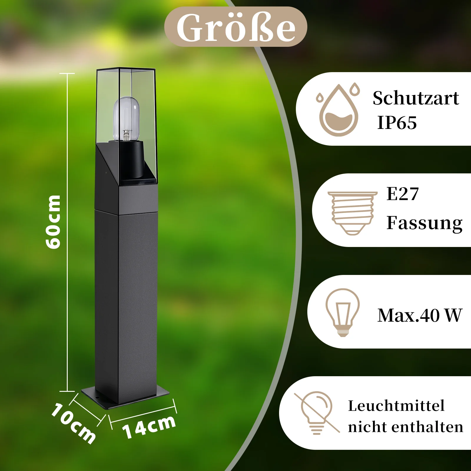 ZMH Wegeleuchte IP65 E27 Schwarz Pollerleuchte 60cm Außenlampe für Garten Rasen Hof Weg - Image 5