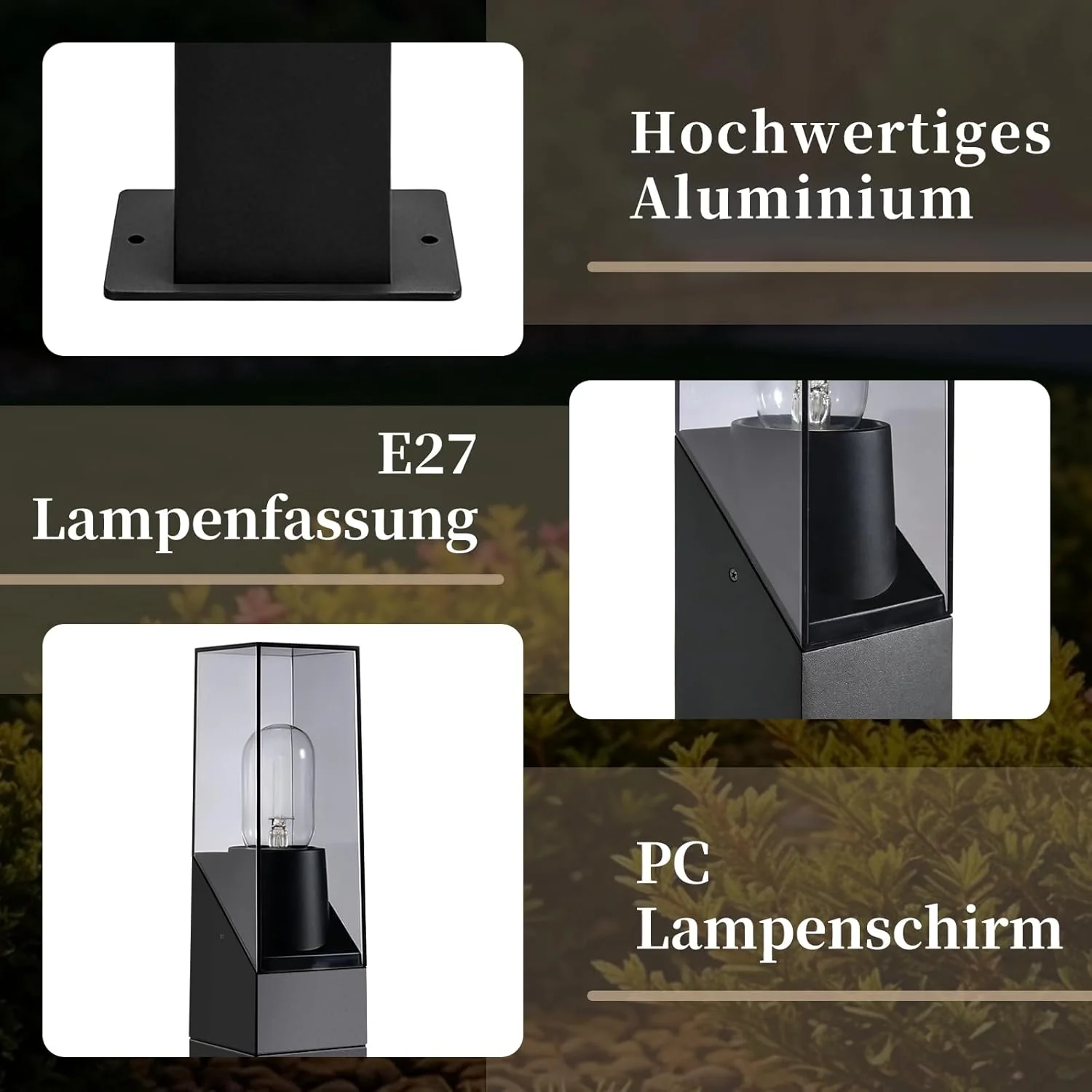 ZMH Wegeleuchte IP65 E27 Schwarz Pollerleuchte 60cm Außenlampe für Garten Rasen Hof Weg - Image 6