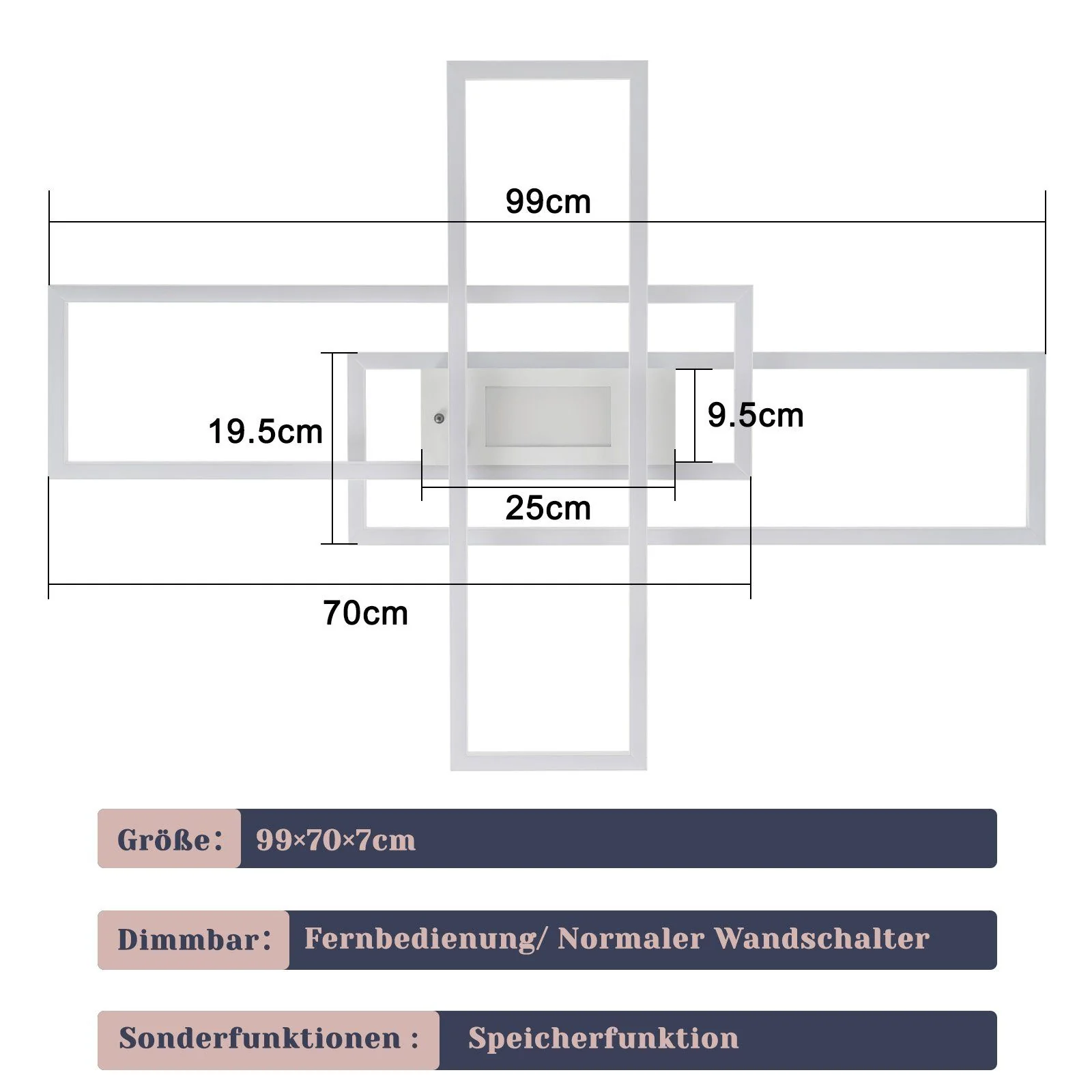 ZMH Wohnzimmer LED Deckenleuchte 50w 3 Rahmen Deckenleuchte mit Fernbedienung Modern Flur - Image 7